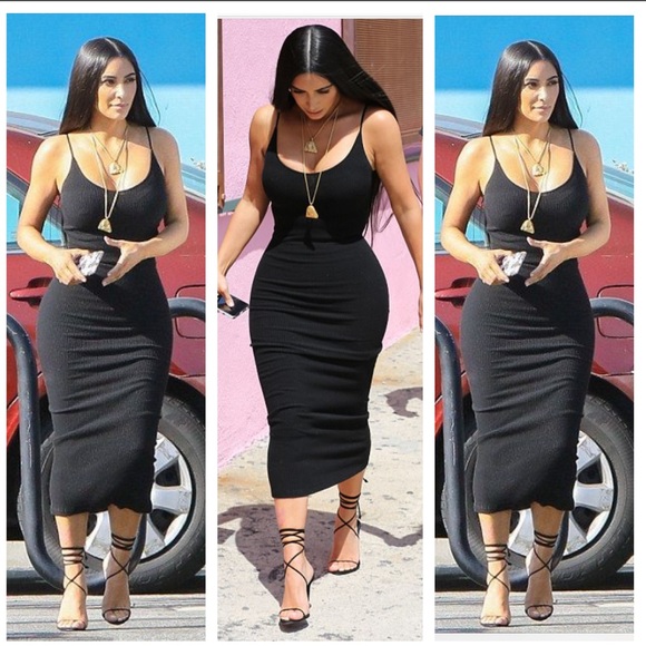 SKIMS Dresses & Skirts - Skims ribbed stretchy XXS onyx black square neck maxi dress ASO Kim Kardashian